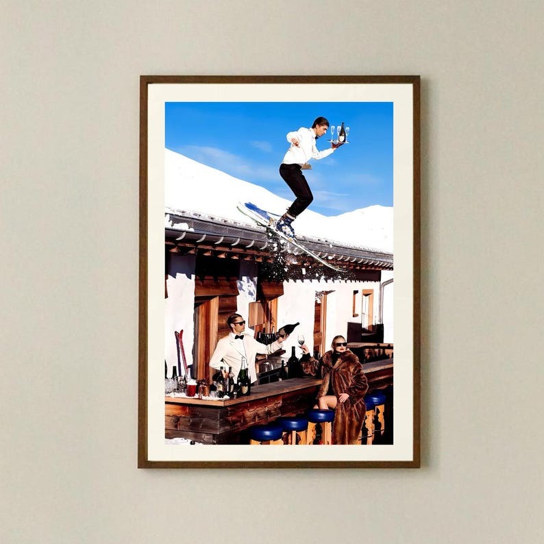 Vintage Skiing Poster - Retro Skiing Wall Art | Apres Ski Decor | Bar Cart Print, Ski print, Trendy Apartment Wall Art