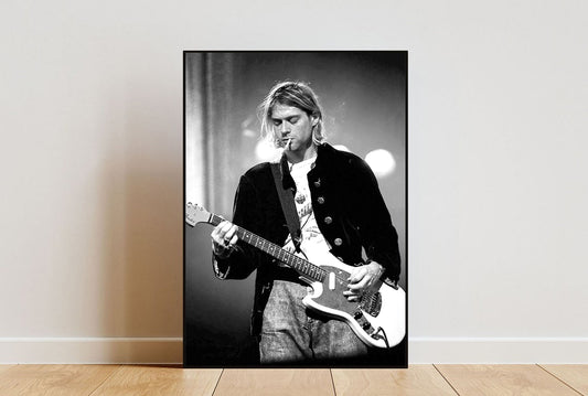 Kurt Cobain Music Poster Nirvana Print Iconic Retro Black and White Vintage Celebrity Rock Grunge