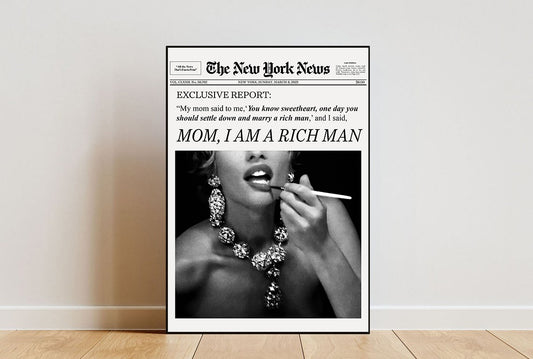 Mom I Am a Rich Man Print, Newspaper Wall Art, New York