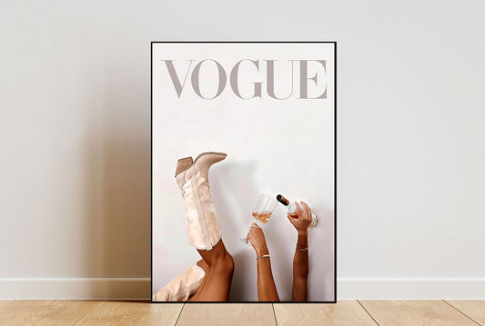 Trendy Vogue Poster-Cowgirl Print-Cowgirl Boots Print-Retro Wine Wall Art-Funky Vogue Magazine Poster