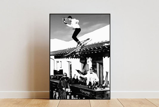 Vintage Skiing Poster - Black and White Wall Art Apres Ski Decor Bar Cart Print