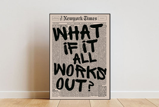 What If It All Works Out Print, Retro Newspaper Print, Trendy Wall Art, Typography Poster, Apartment Aesthetic, Girly Dorm Decor