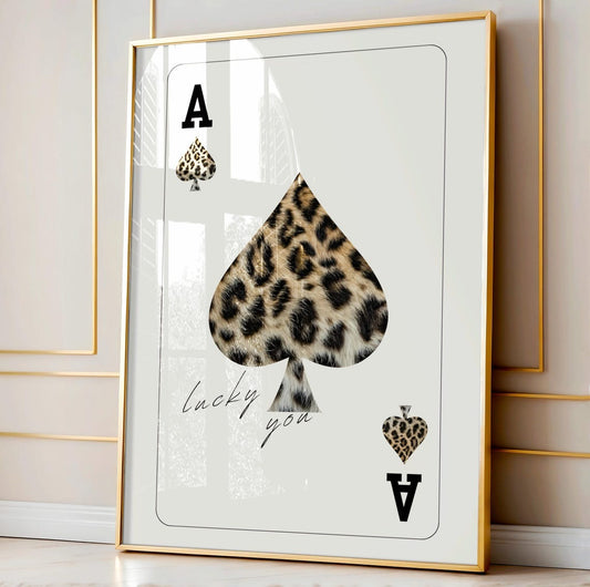 Vintage Prints, Leopard Cheetah Print, 8 Ball Lucky, Black and White, Trendy Wall Art, Gallery Preppy, Luxury Home Decor